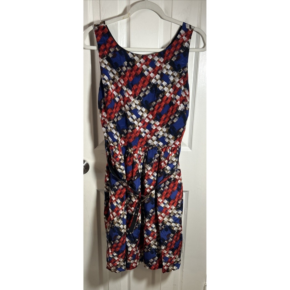 Trina Turk 100% Silk Colorful Sleeveless Belted Dress Size 12 Knee Length